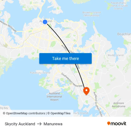 Skycity Auckland to Manurewa map
