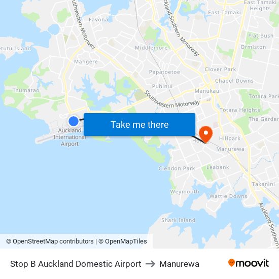Stop B Auckland Domestic Airport to Manurewa map