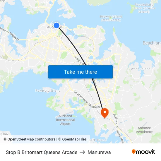 Stop B Britomart Queens Arcade to Manurewa map