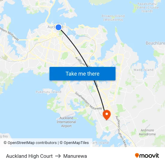 Auckland High Court to Manurewa map