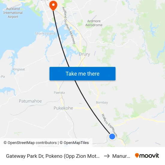Gateway Park Dr, Pokeno (Opp Zion Motorhomes) to Manurewa map