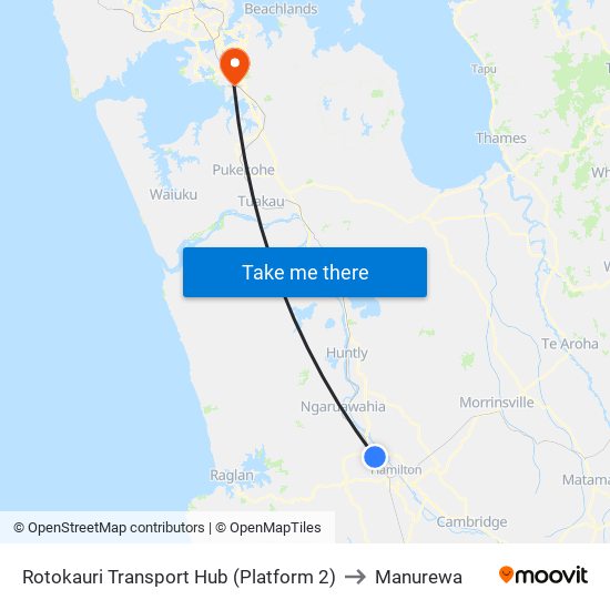 Rotokauri Transport Hub (Platform 2) to Manurewa map