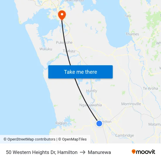 50 Western Heights Dr, Hamilton to Manurewa map