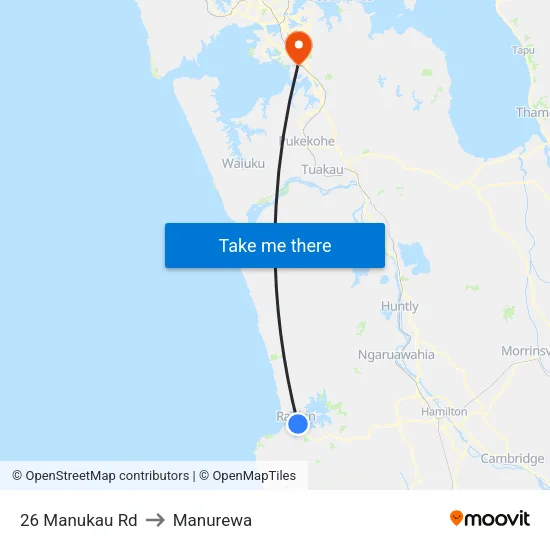 26 Manukau Rd, Raglan to Manurewa map
