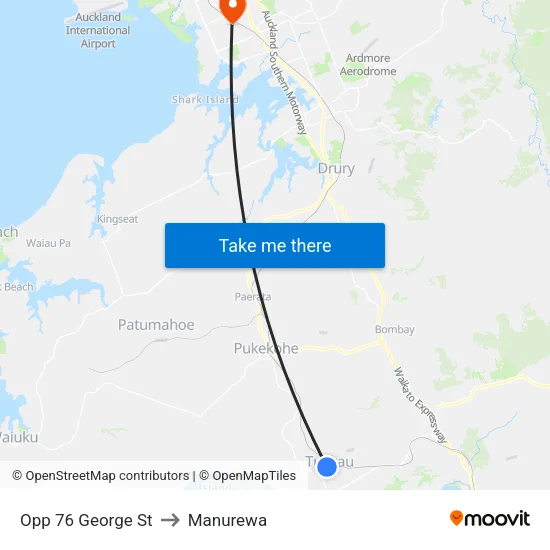 Opp 76 George St, Tuakau to Manurewa map