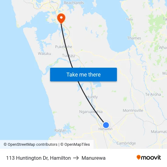 113 Huntington Dr, Hamilton to Manurewa map