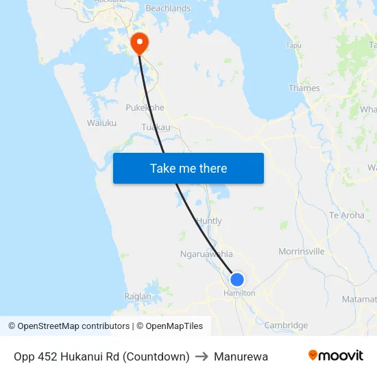 Opp 452 Hukanui Rd, Hamilton (Woolworths) to Manurewa map