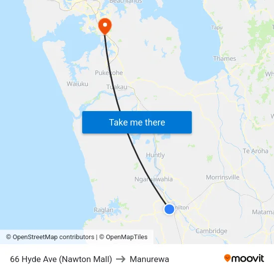 66 Hyde Ave, Hamilton (Nawton Mall) to Manurewa map