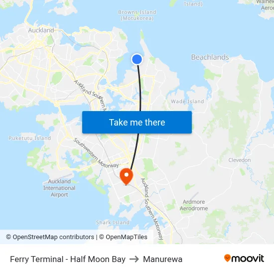 Ferry Terminal - Half Moon Bay to Manurewa map