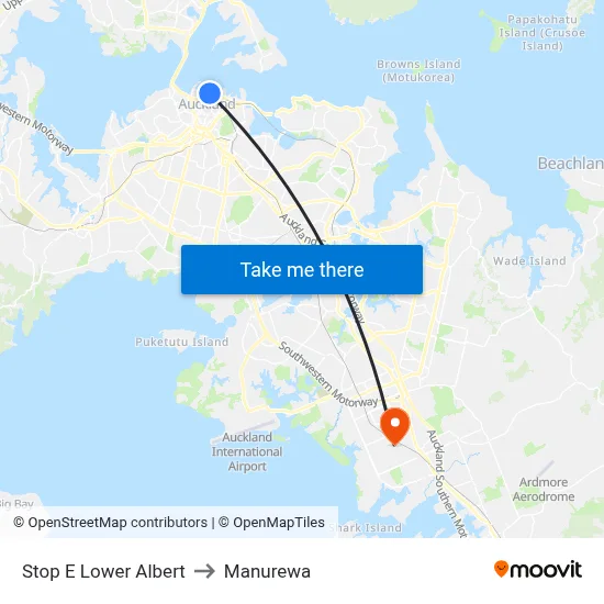 Stop E Lower Albert to Manurewa map
