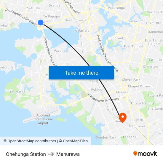 Onehunga Station to Manurewa map