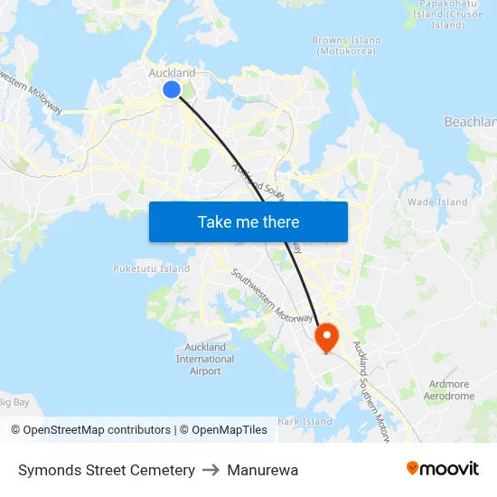 Symonds Street Cemetery to Manurewa map