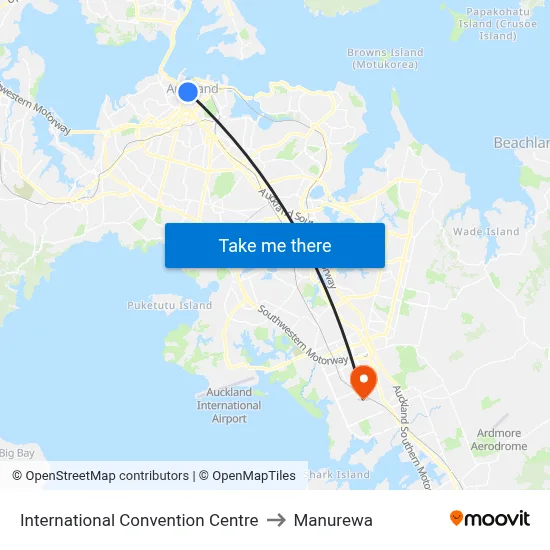 International Convention Centre to Manurewa map