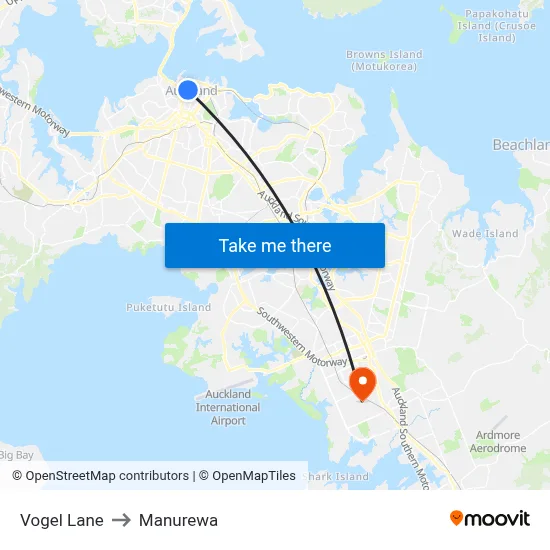 Vogel Lane to Manurewa map
