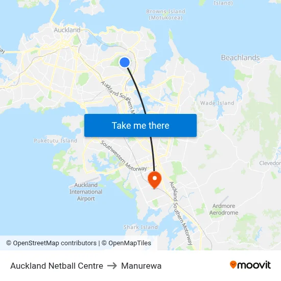 Auckland Netball Centre to Manurewa map