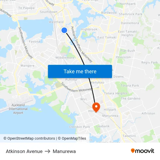 Atkinson Avenue to Manurewa map