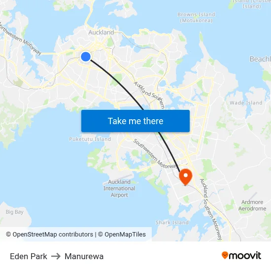 Eden Park to Manurewa map