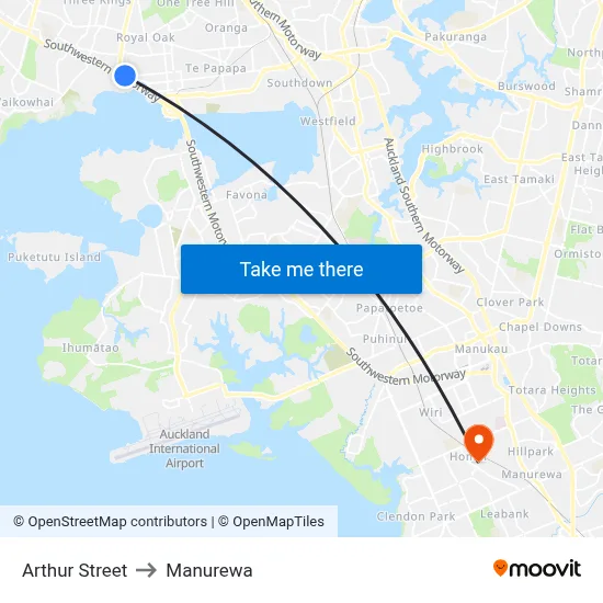 Arthur Street to Manurewa map