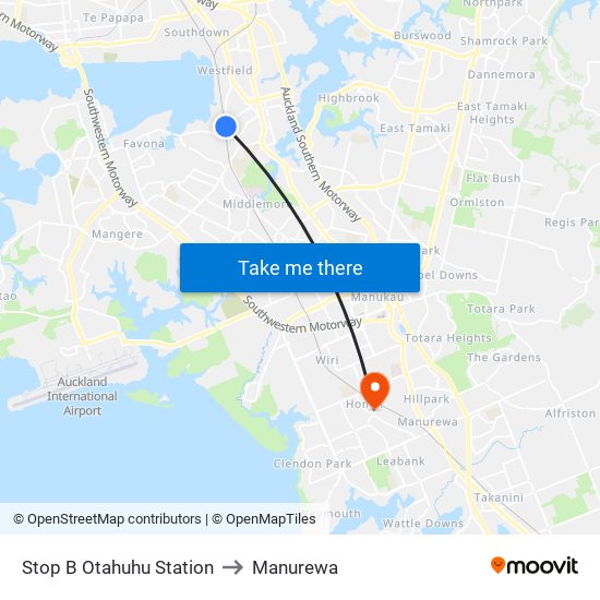 Stop B Otahuhu Station to Manurewa map