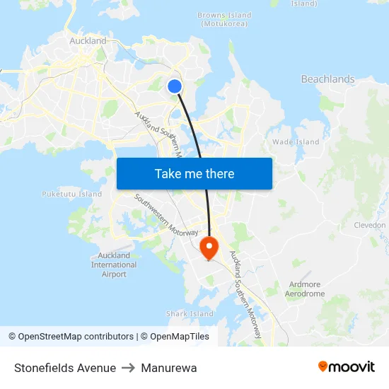 Stonefields Avenue to Manurewa map
