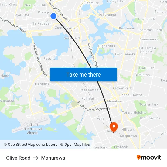 Olive Road to Manurewa map