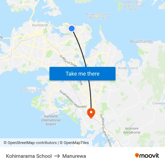 Kohimarama School to Manurewa map
