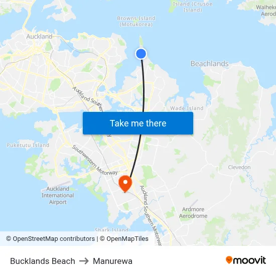 Bucklands Beach to Manurewa map
