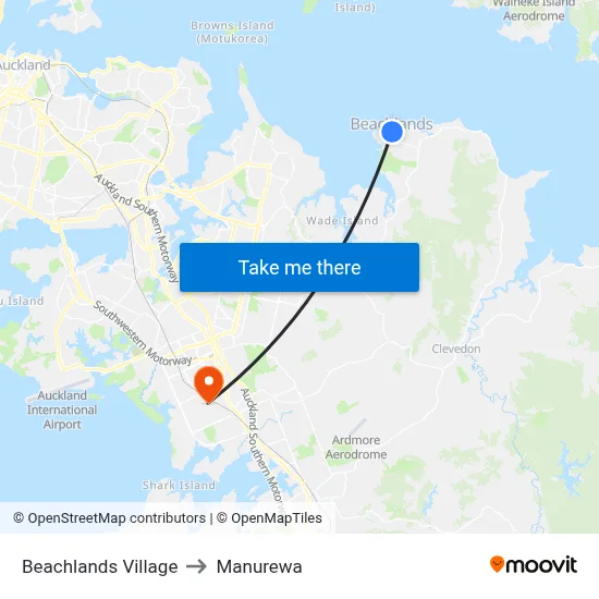 Beachlands Village to Manurewa map