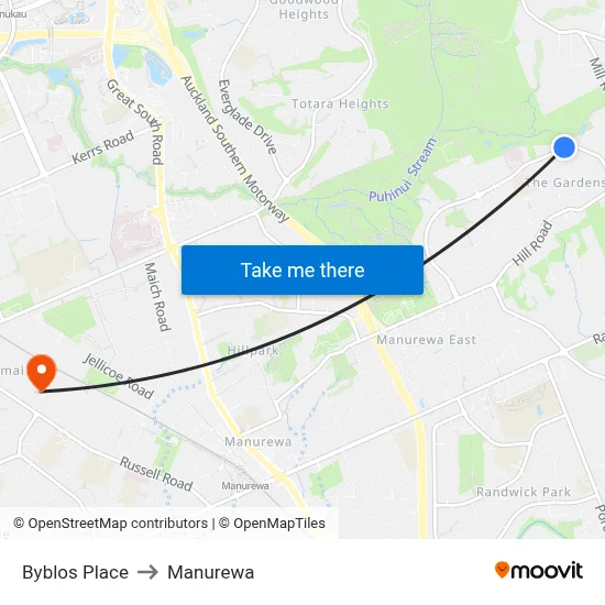 Byblos Place to Manurewa map