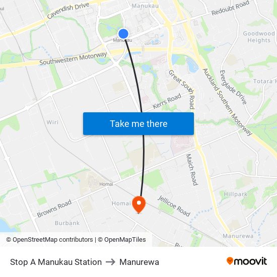 Stop A Manukau Station to Manurewa map