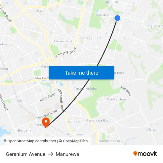 Geranium Avenue to Manurewa map