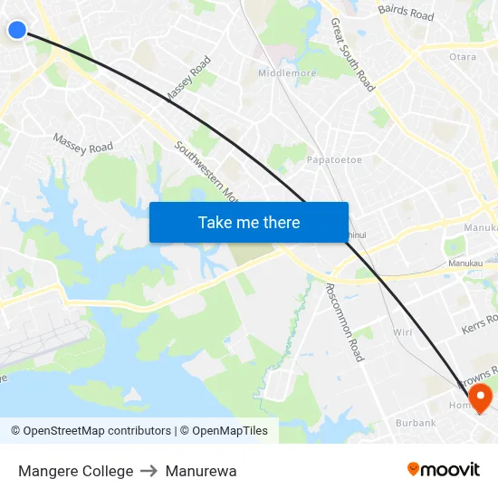 Mangere College to Manurewa map