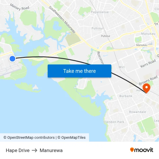 Hape Drive to Manurewa map
