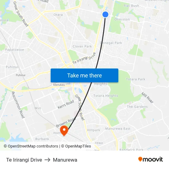 Te Irirangi Drive to Manurewa map