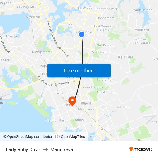 Lady Ruby Drive to Manurewa map