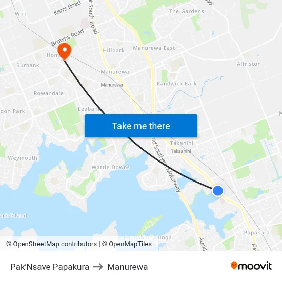 Pak'Nsave Papakura to Manurewa map