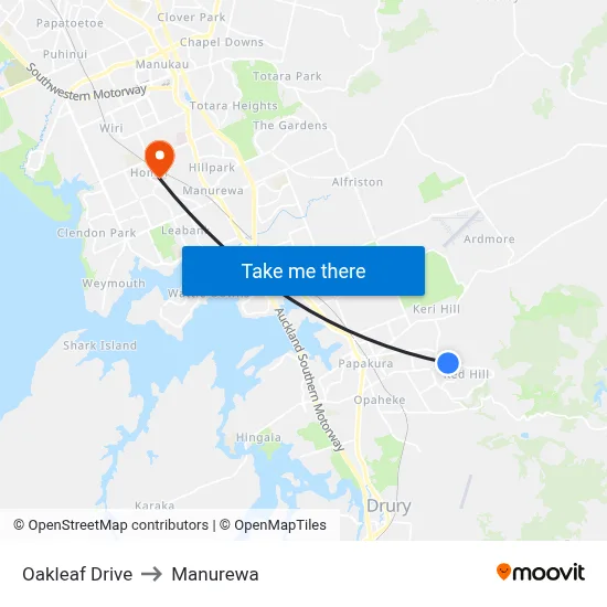 Oakleaf Drive to Manurewa map
