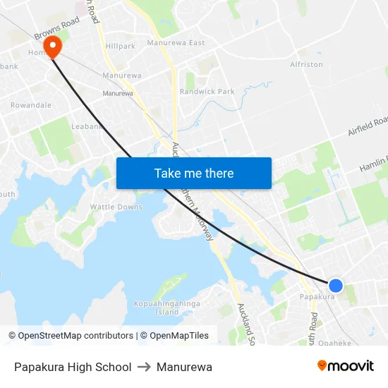 Papakura High School to Manurewa map
