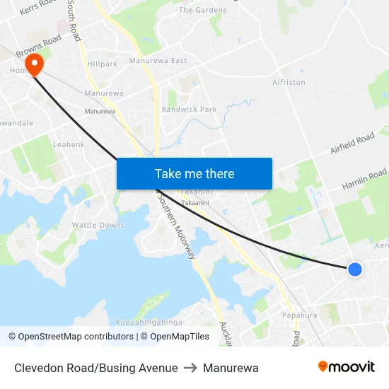 Clevedon Road/Busing Avenue to Manurewa map
