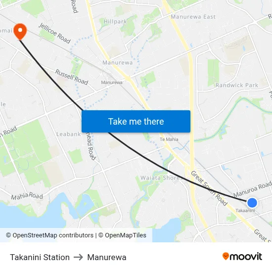 Takanini Station to Manurewa map