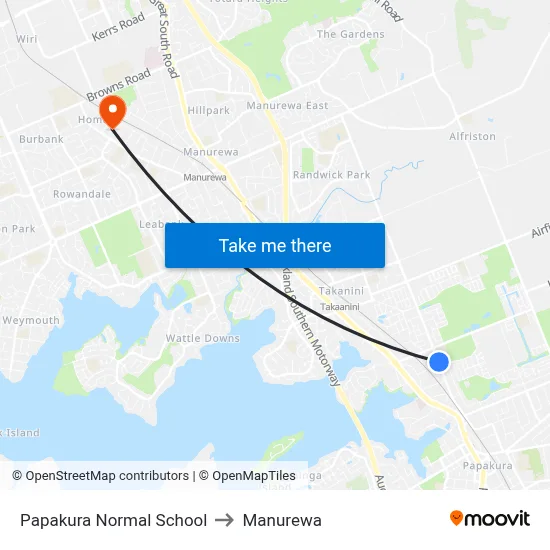 Papakura Normal School to Manurewa map