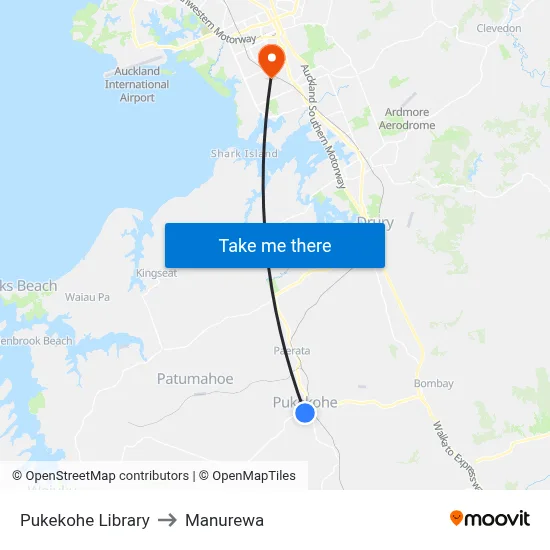 Pukekohe Library to Manurewa map