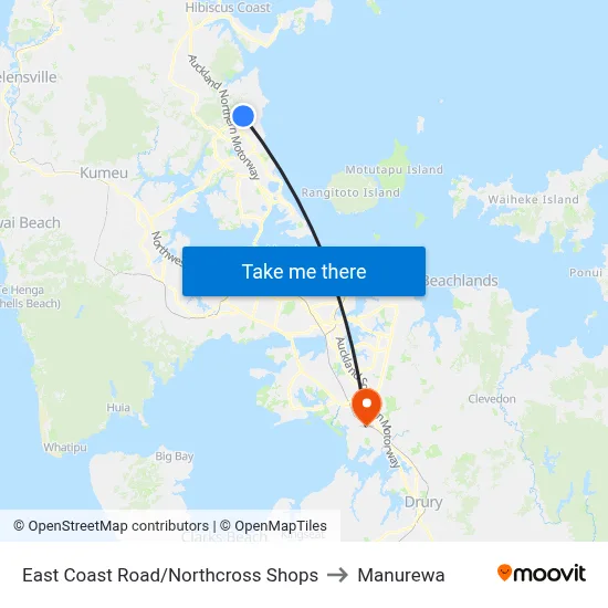 East Coast Road/Northcross Shops to Manurewa map