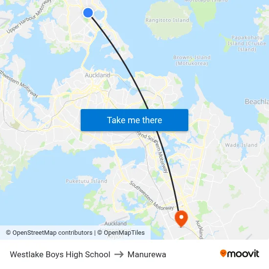 Westlake Boys High School to Manurewa map