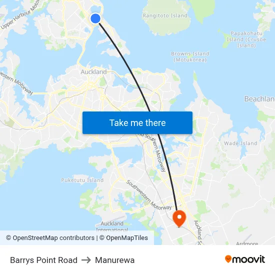 Barrys Point Road to Manurewa map