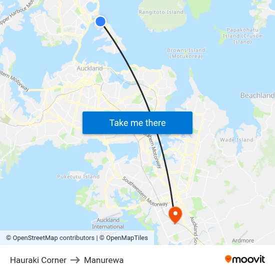 Hauraki Corner to Manurewa map