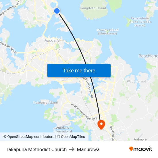 Takapuna Methodist Church to Manurewa map