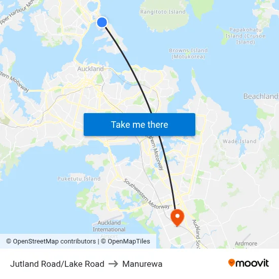 Jutland Road/Lake Road to Manurewa map