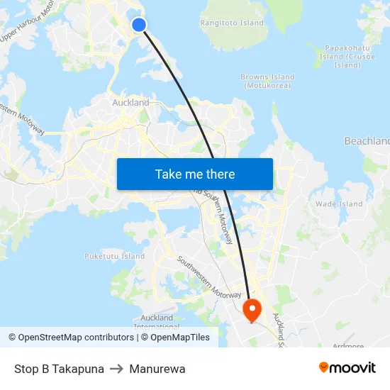 Stop B Takapuna to Manurewa map