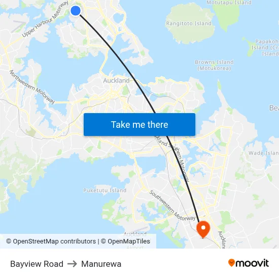 Bayview Road to Manurewa map